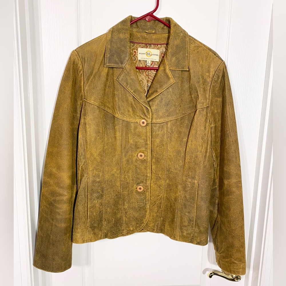 Y2K Wilsons Leather Western Distressed Leather Jacket Vintage Tan Large